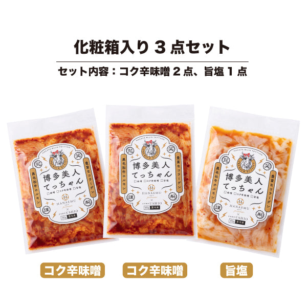 【送料込み】【贈答用】博多美人てっちゃん3点セット（コク辛味噌ダレ・旨塩ダレ）
